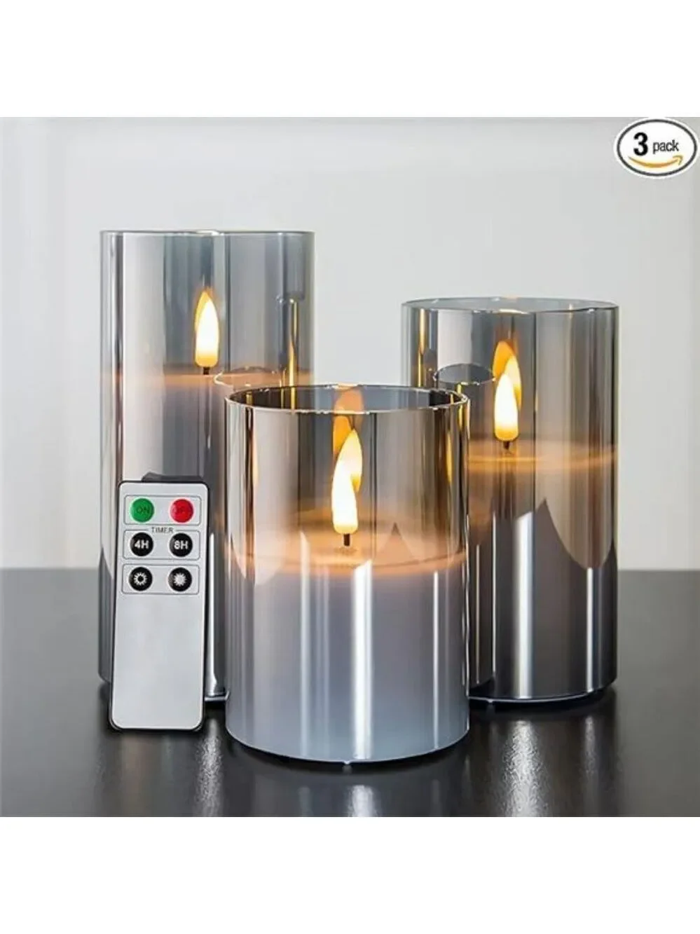 Eywamage Grey Flameless LED Candles Set Remote Pillar Battery Operated Decor